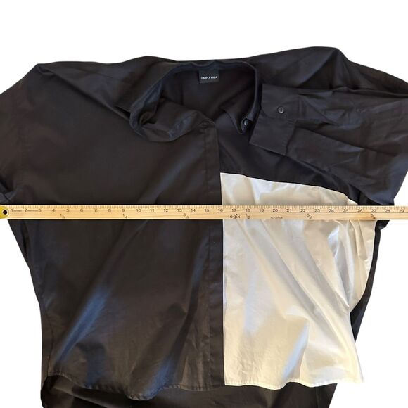 Simply Mila USA Black + White Block Button Up Cotton Shirt Dolman Sleeves M - Picture 5 of 8